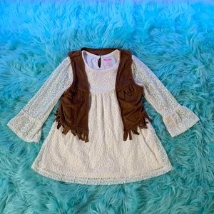 Lace cowgirl top with fringe and tassels attached vest